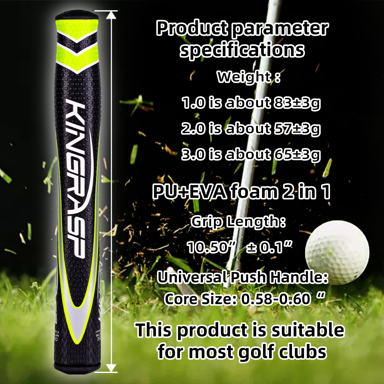 KINGRASP Putter Grip 1.0 2.0 3.0 Golf Putter Grip，Ergonomic Shape, Light, Anti-Slip Pattern,Great Comfortable Feel and M